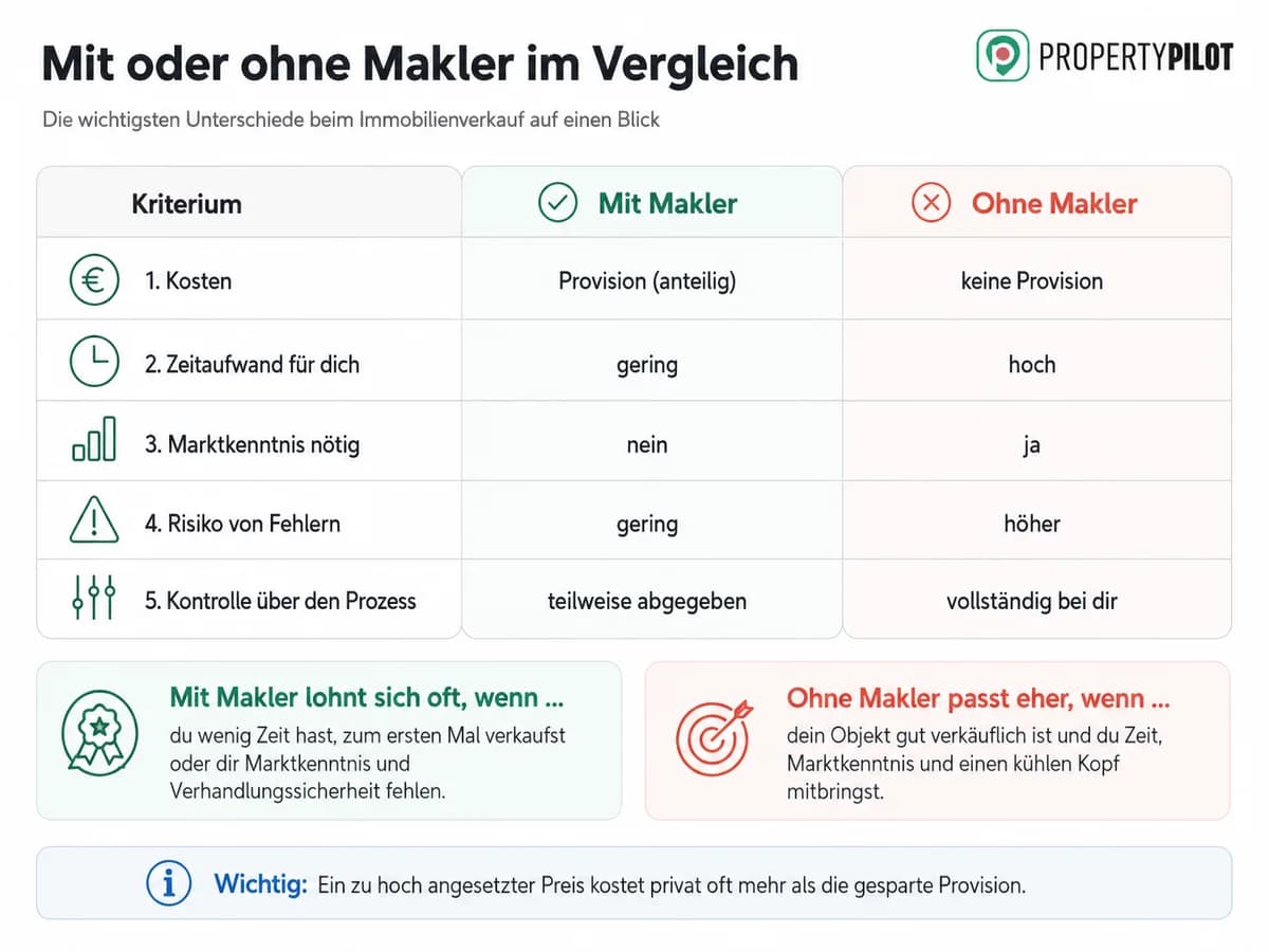 Infografik: Mit oder ohne Makler verkaufen?